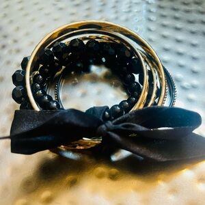 Express Black and Gold Beaded Bracelet Set 6 total bracelets